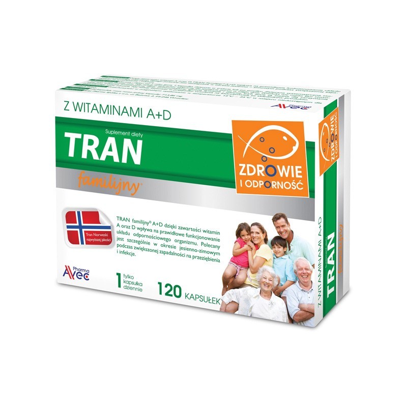 Avec Pharma Tran Familijny z witaminami A + D, 120 kapsułek 