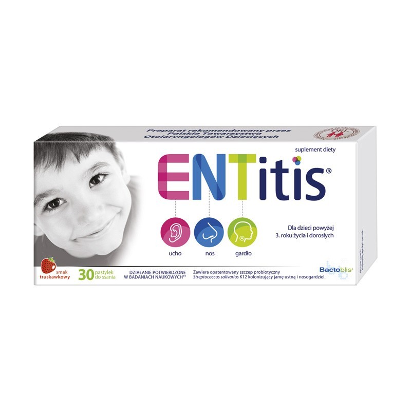 Entitis o smaku truskawkowym 30 pastylek do ssania 