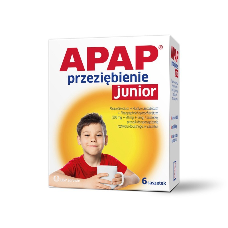 Apap Przeziębienie Junior (300 mg + 20 mg + 5mg), 6 saszetek 