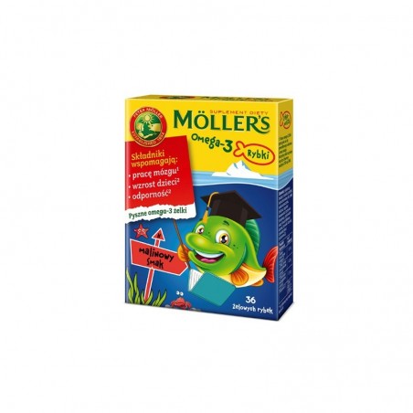  mollers omega-3 rybki, żelki o smaku malinowym 36 sztuk 
