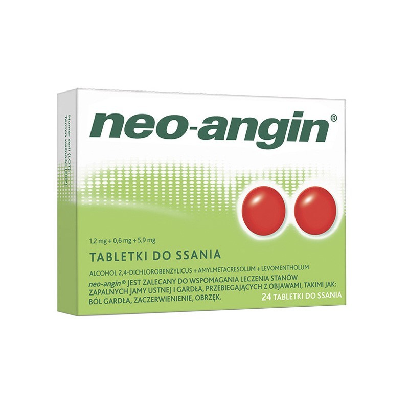neo-angin 1,2 mg + 0,6 mg + 5,9 mg, 24 tabletki do ssania 