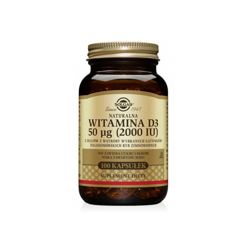 Solgar Witamina D3 50 mcg (2000 IU), 100 kapsułek 
