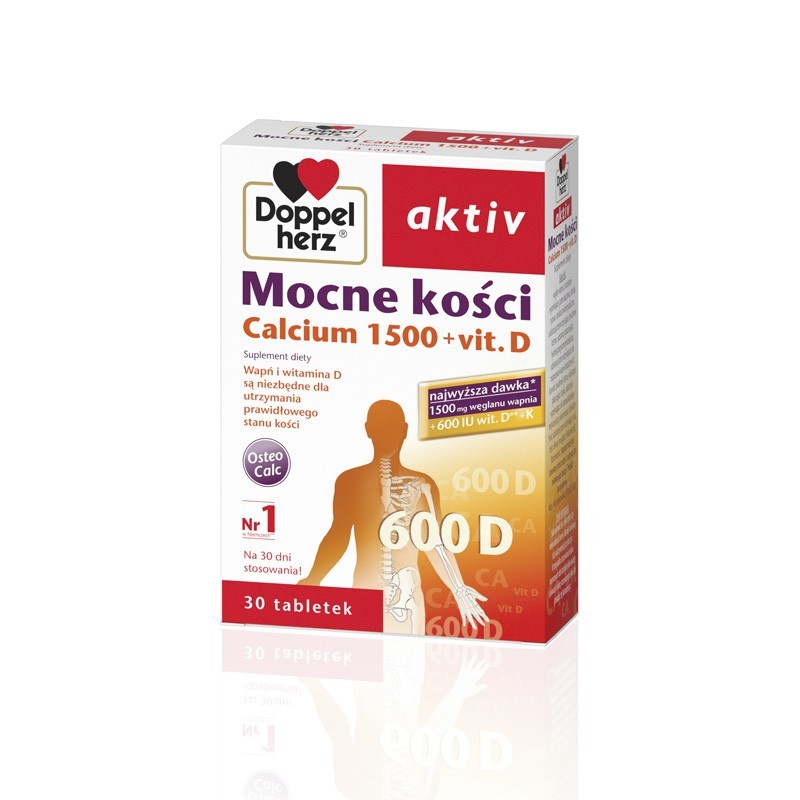 Doppelherz Aktiv Mocne kości Calcium 1500 + vitamina D, 30 tabletek 